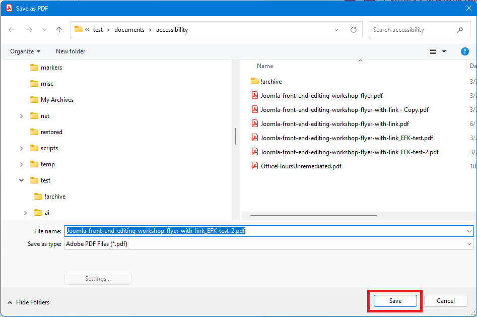 Acrobat: Save file