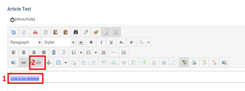 Selecting a link, then clicking the "Unlink" button