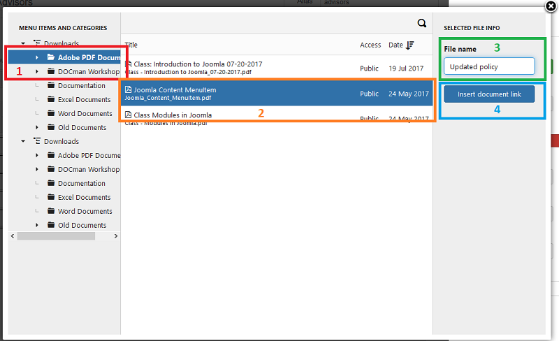 Inserting a DOCman document link